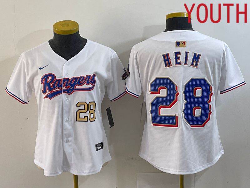 Youth Texas Rangers #28 Heim White Champion Game Nike 2024 MLB Jersey style 3->->Youth Jersey